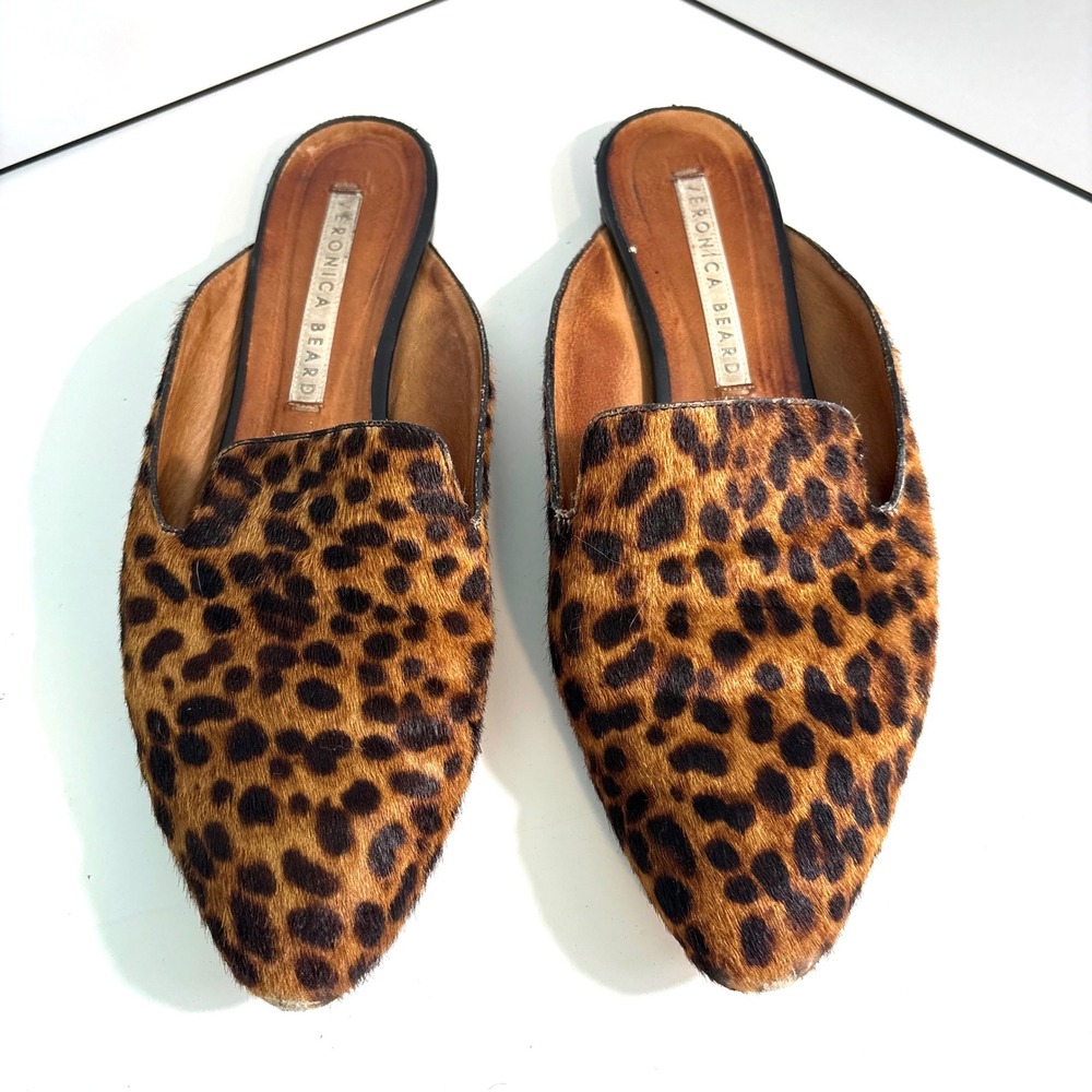 Veronica Beard Animal Print Calf Hair Grey Mules Slides in Size 39 1/2